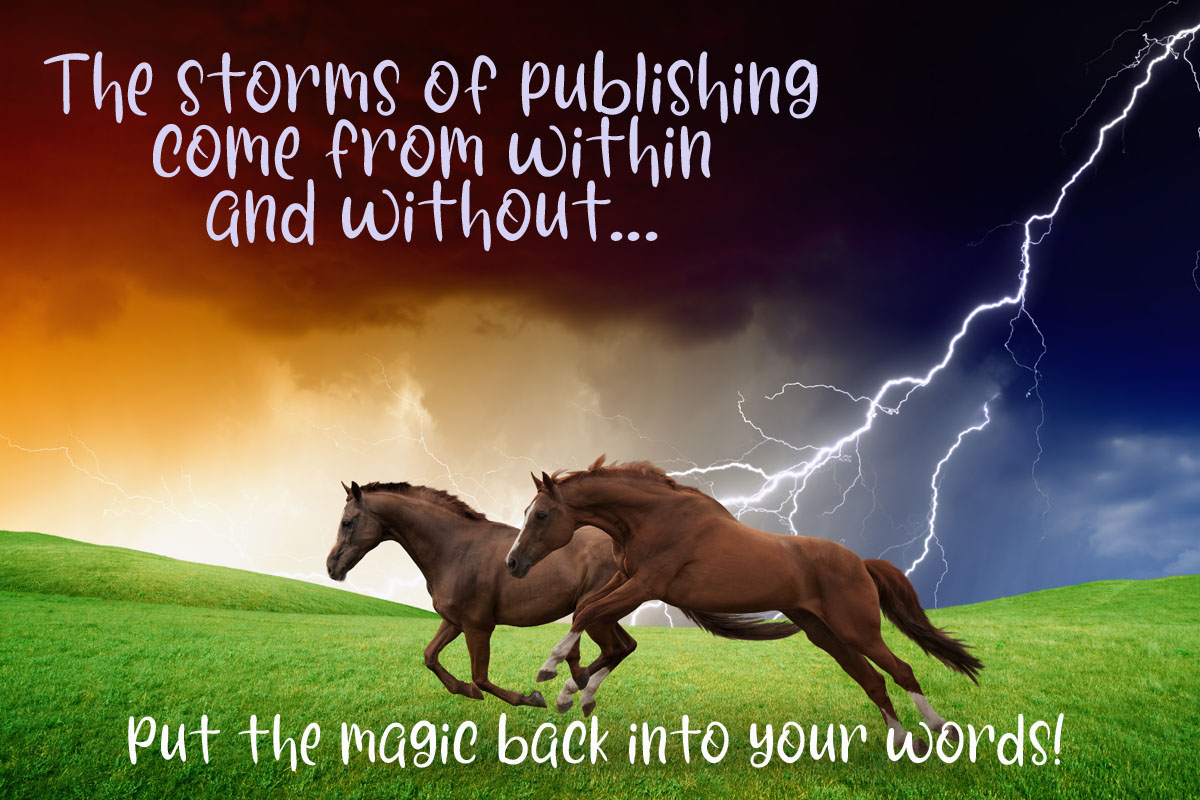 Two horses, lightning storm